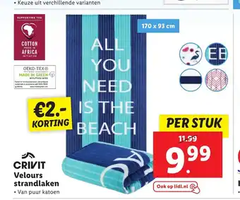 Lidl Crivit Velours strandlaken per stuk aanbieding