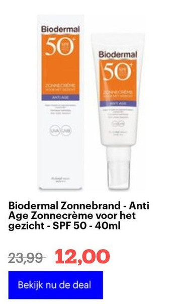 Bol.com Biodermal Zonnebrand - Anti Age Zonnecrème voor het gezicht - SPF 50 - 40ml aanbieding