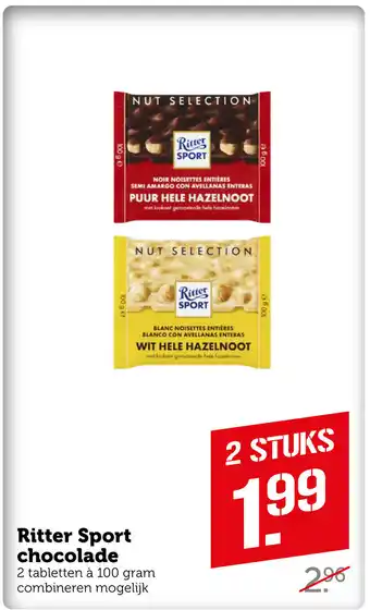 Coop Ritter Sport chocolade 100 gram aanbieding