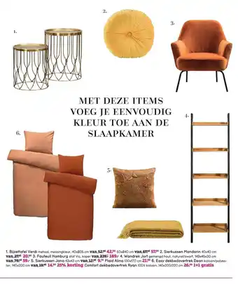 Leen Bakker Bijzettafel Verdi, Sierkussen Mandarin, Fauteuil Hamburg, Wandrek Jort, Sierkussen Jana, Plaid Alina, Easy Dekbedovertrek Of aanbieding