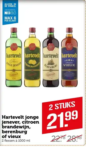 Coop Hartevelt jonge jenever, citroen brandewijn, berenburg of vieux 1000 ml aanbieding