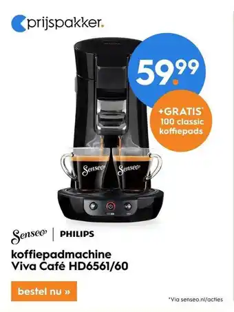 Blokker Senseo philips koffiepadmachine viva café hd6561-60 aanbieding