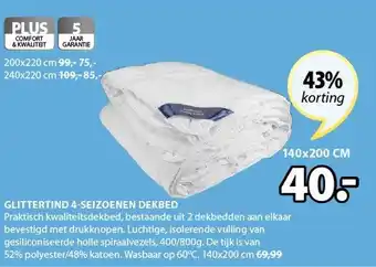 Jysk GLITTERTIND 4-SEIZOENEN DEKBED 140x200cm aanbieding