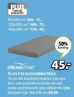 Jysk PLUS F30 SCHUIMMATRAS aanbieding