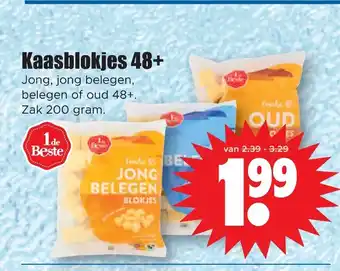 Dirk Kaasblokjes 48+ Jong, jong belegen, belegen of oud 48+ zak 200 gram aanbieding