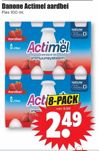 Dirk Danone Actimel aardbei 100 ml 8-pack aanbieding