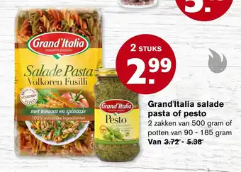 Hoogvliet Grand'Italia salade pasta of pesto  2*500 gr aanbieding