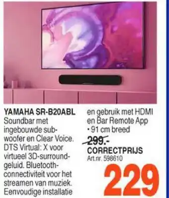 Correct Yamaha SR-B20ABBL Soundbar Met Ingebouwde Subwoofer En Clear Voice aanbieding