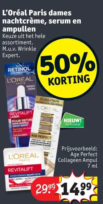 Kruidvat L'Oréal Paris dames nachtcrème, serum en ampullen aanbieding