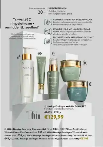 Oriflame NovAge Supreme Cleansing Gel, NovAge Ecollagen Wrinkle Power Eye Cream, NovAge Ecollagen Wrinkle Power Serum, NovAge Ecollage aanbieding