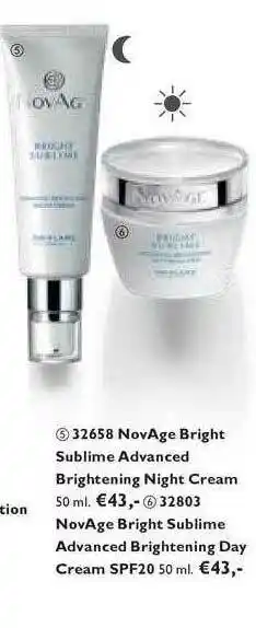 Oriflame NovAge Bright Sublime Advanced Brightening Night Cream Of NovAge Bright Sublime Advanced Brightening Day Cream SPF20 aanbieding