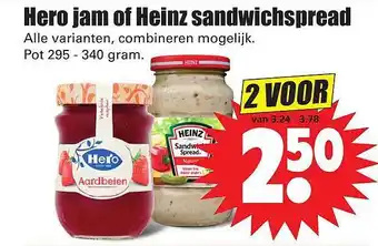 Dirk Hero Jam Of Heinz Sandwichspread 295-340 gram aanbieding