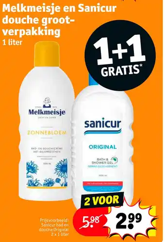 Kruidvat Melkmeisje en Sanicur douche grootverpakking aanbieding