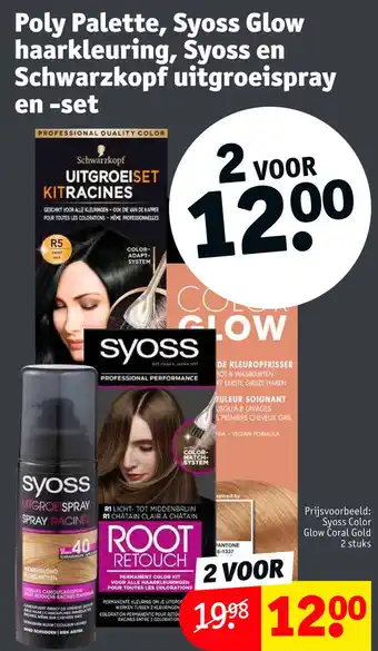 Kruidvat Poly Palette, Syoss Glow haarkleuring, Syoss en Schwarzkopf uitgroeispray en -set aanbieding