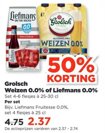 PLUS Grolsch Weizen 0.0% of Liefmans 0.0% aanbieding