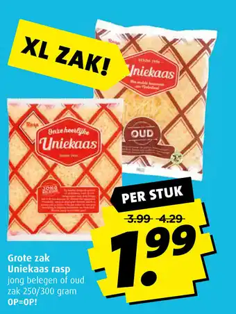 Boni Grote zak Uniekaas rasp jong belegen of oud zak 250/300 gram per stuk aanbieding