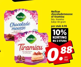 Boni Melkan chocolademousse of tiramisu per stuk aanbieding