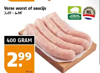 Poiesz Verse worst of saucijs 400 gram aanbieding