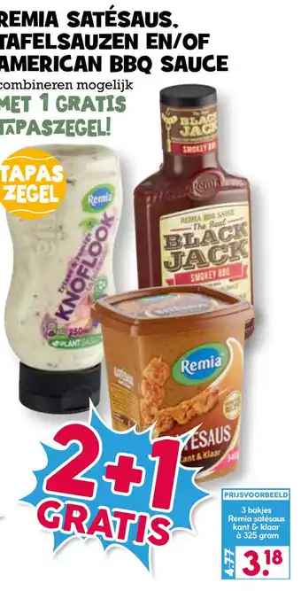 Boon`s Markt REMIA SATÉSAUS, TAFELSAUZEN EN/OF AMERICAN BBO SAUCE aanbieding