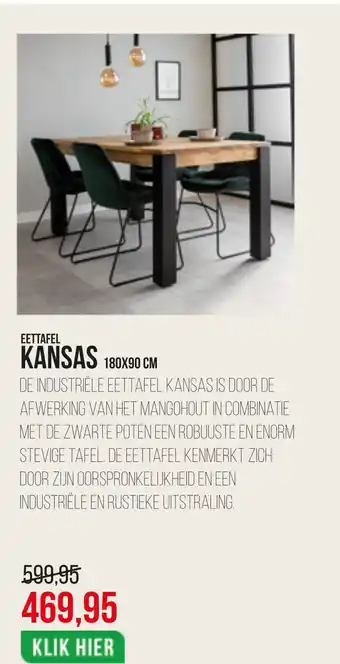 Dimehouse EETTAFEL KANSAS 180X90 CM aanbieding