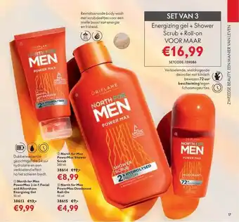 Oriflame North For Men PowerMax 2-in-1 Facial And Aftershave Energising Gel, North For Men PowerMax Shower Scrub Of North For Men Powe aanbieding