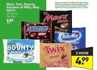 Big Bazar Mars, Twix, Bounty, Snickers of Milky Way mini's 227 gram aanbieding