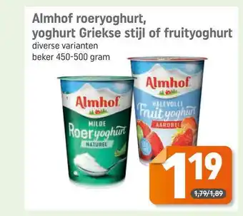 Dagwinkel Almhof Roeryoghurt, Yoghurt Griekse Stijl Of Fruityoghurt aanbieding