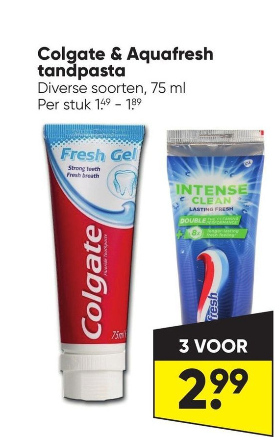Colgate & Aquafresh tandpasta aanbieding bij Big Bazar