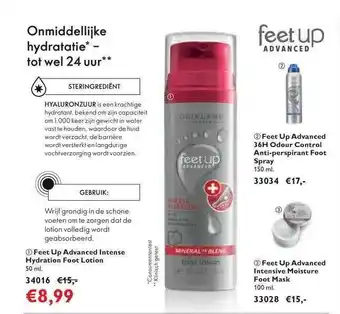 Oriflame Feet Up Advanced Intense Hydration Foot Lotion, Feet Up Advanced 36H Odour Control Anti-Perspirant Foot Spray Of Feet Up Adva aanbieding