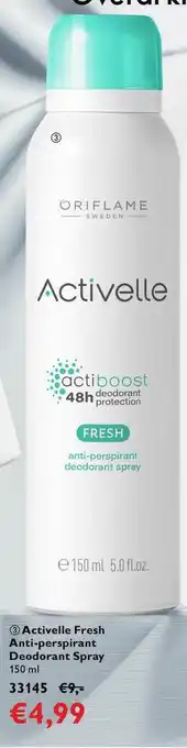 Oriflame Activelle fresh anti-perspirant deodorant spray aanbieding