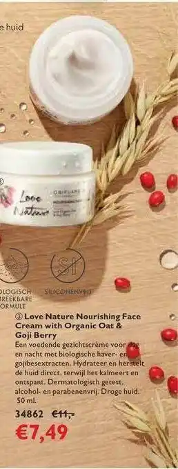 Oriflame Love nature nourishing face cream with organic oat & goji berry aanbieding