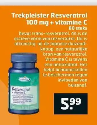 Trekpleister Trekpleister resveratrol 100 Mg + Vitamine C 60 Stuks aanbieding