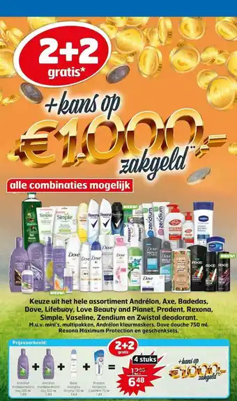 Trekpleister Andrélon, Axe, Badedas, Dove, Lifebuoy, Love Beauty And Planet, Prodent, Rexona, Simple, Vaseline, Zendium En Zwistal Deodora aanbieding