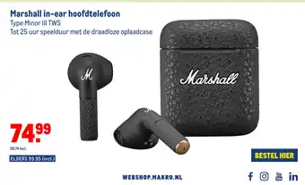 Makro Marshall in-ear hoofdtelefoon Mino III TWS aanbieding