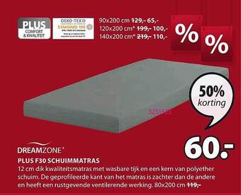 Jysk Dreamzone Plus F40 Schuimmatras 50% Korting aanbieding