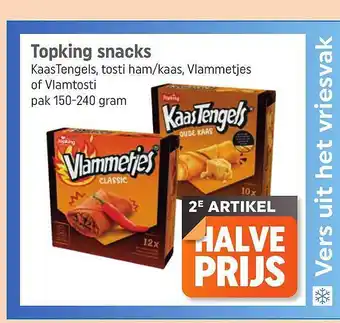 Dagwinkel Topking Snacks KaasTengels, Tosti Ham-Kaas, Vlammetjes Of Vlamtosti aanbieding