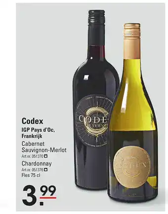 Sligro Codex Cabernet Sauvignon-Merlot Of Chardonnay aanbieding