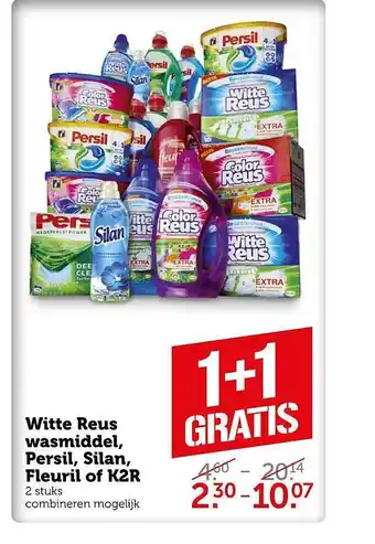 Coop Witte Reus Wasmiddel, Persil, Silan, Fleuril Of K2R 1+1 Gratis aanbieding