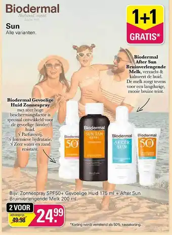 De Online Drogist Biodermal Zonnespray SPF50+ Gevoelige Huil 175 Ml + After Sun Bruinverlengende Melk 200 Ml 1+1 Gratis aanbieding