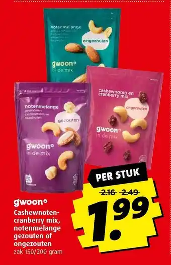 Boni Gwoon Cashewnotencranberry Mix, Notenmelange Gezouten Of Ongezouten aanbieding