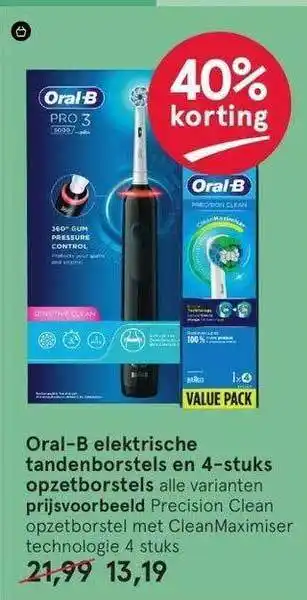 Etos Oral-B Elektrische Tandenborstels En 4-Stuks Opzetborstels 40% Korting aanbieding