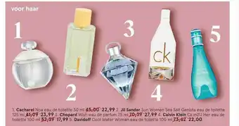 Etos Cacharel Noa Eau De Toilette, Jil Sander Sun Women Sea Salt Genista Eau De Toilette, Chopard Wish Eau De Parfum, Calvin Klein aanbieding