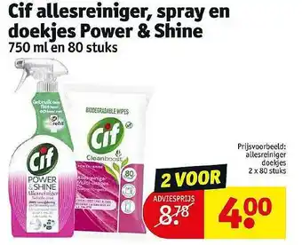 Kruidvat Cif Allesreiniger, Spray En Doekjes Power & Shine aanbieding