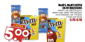 MCD Supermarkt M&M's, m&m's repen en-of maltesers 200/275 grams aanbieding