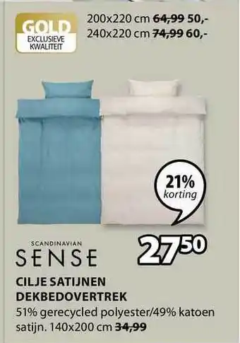 Jysk Cilje Satijnen Dekbedovertek 21% Korting 140x200 cm aanbieding