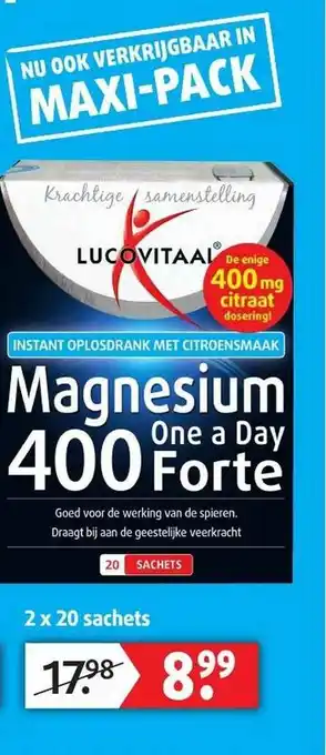 Lucovitaal Lucovitaal magnesium one a day 400 forte 2 x 20 sachets aanbieding