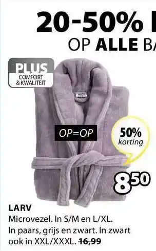 Jysk Larv Badjas 50% Korting S/M en L/XL aanbieding