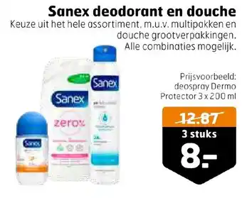 Trekpleister Sanex deodorant en douche 3 x 200 ml aanbieding