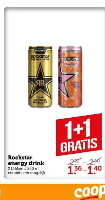 CoopCompact Rockstar Energy Drink 1+1 Gratis aanbieding