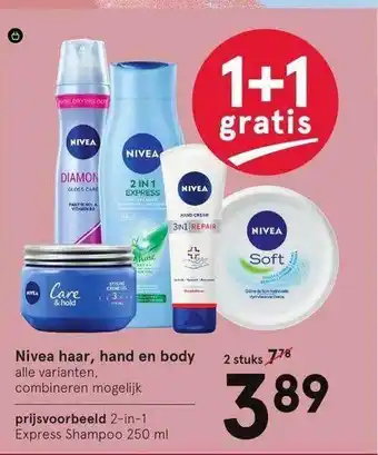 Etos Nivea Haar, Hand En Body 1+1 Gratis aanbieding